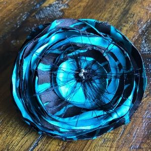 Handmade Blue Black Flower Hair Clip Tie Accessory